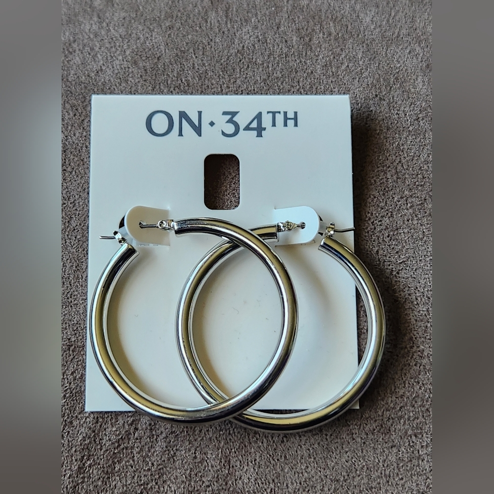 On 34th Hoop Earrings Silver Tone NWT